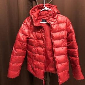 OPT jeans  red puff jacket